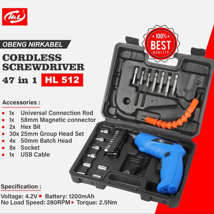 HL Cordless Screwdriver 47 in 1 Mesin Bor Obeng Mini Nirkabel HL512