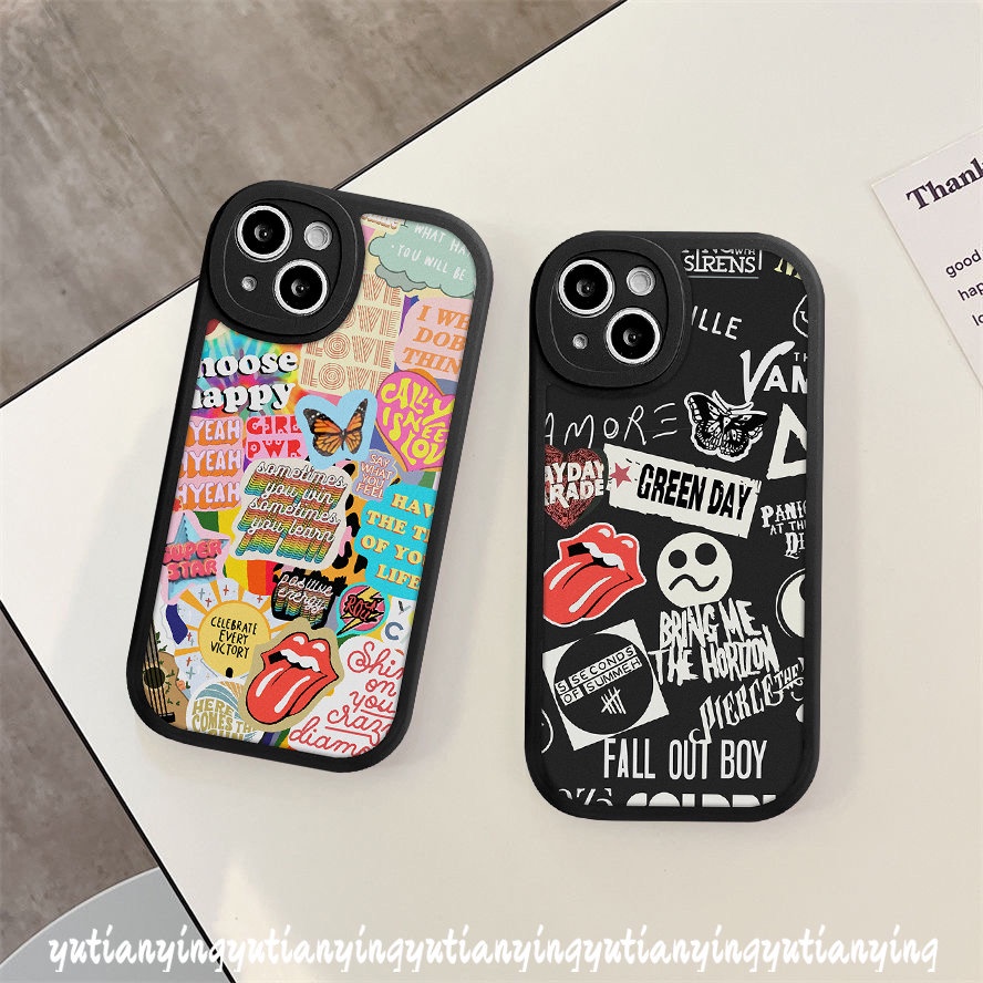 IPHONE Casing Huruf Kupu-Kupu Kompatibel Untuk Iphone11 7 8 6 6s 14plus XR 14 13 12 Pro MAX X XS MAX SE 2020 Ins Fashion Trendy Brand Sticker Label Soft TPU Case