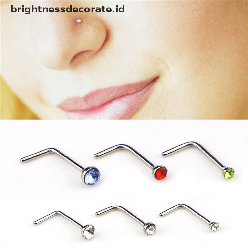 [Birth] 60pcs/set Stainless Steel CZ Kristal Bentuk L Cincin Hidung Body Stud [ID]