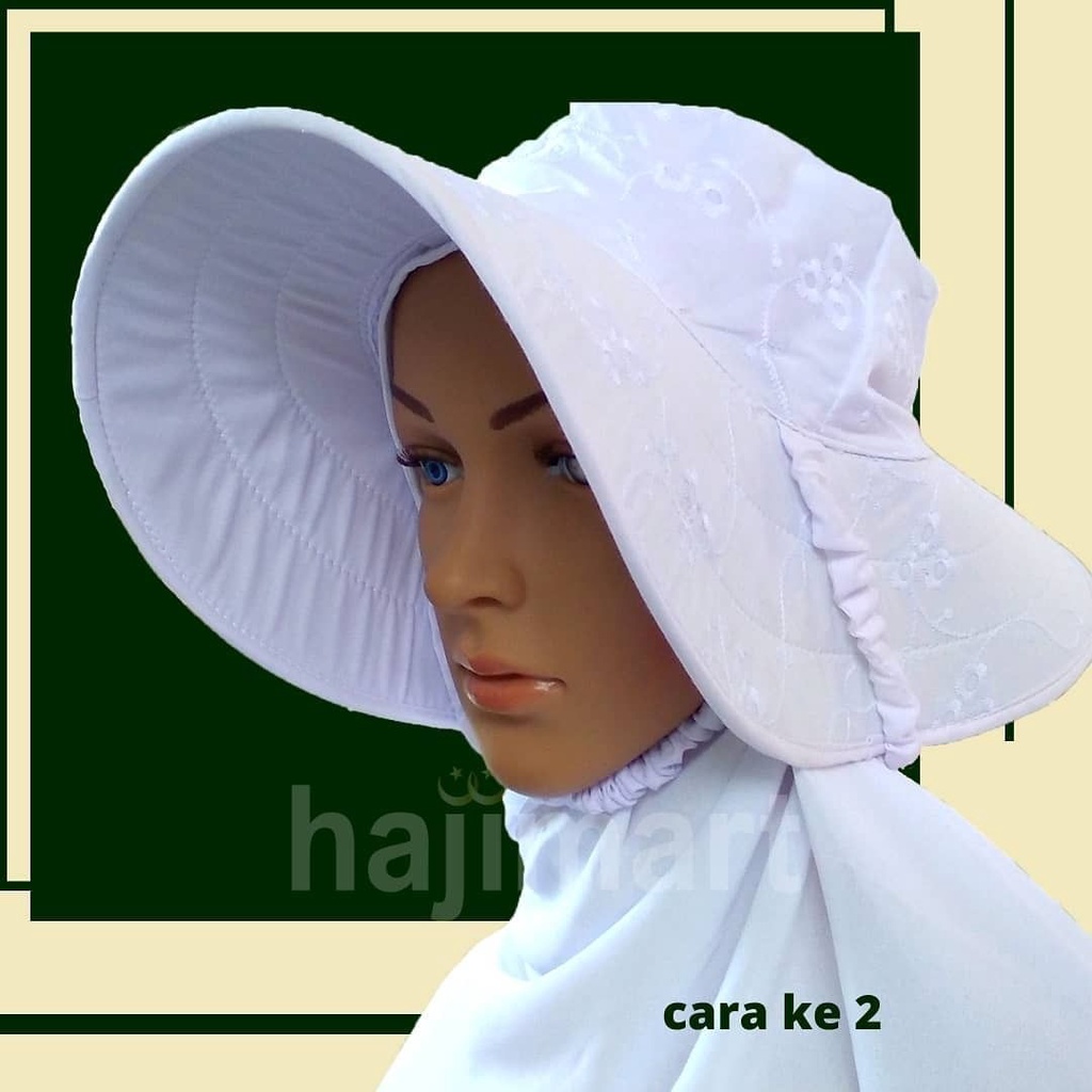 TOPI HAJI UMROH BORDIR / TOPI PUTIH WANITA / PERLENGKAPAN HAJI UMROH