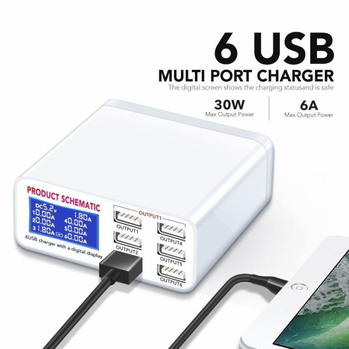 +%+%+%] 6 USB Port Multi Port Charger Fast Charger LED Function 30W 40W