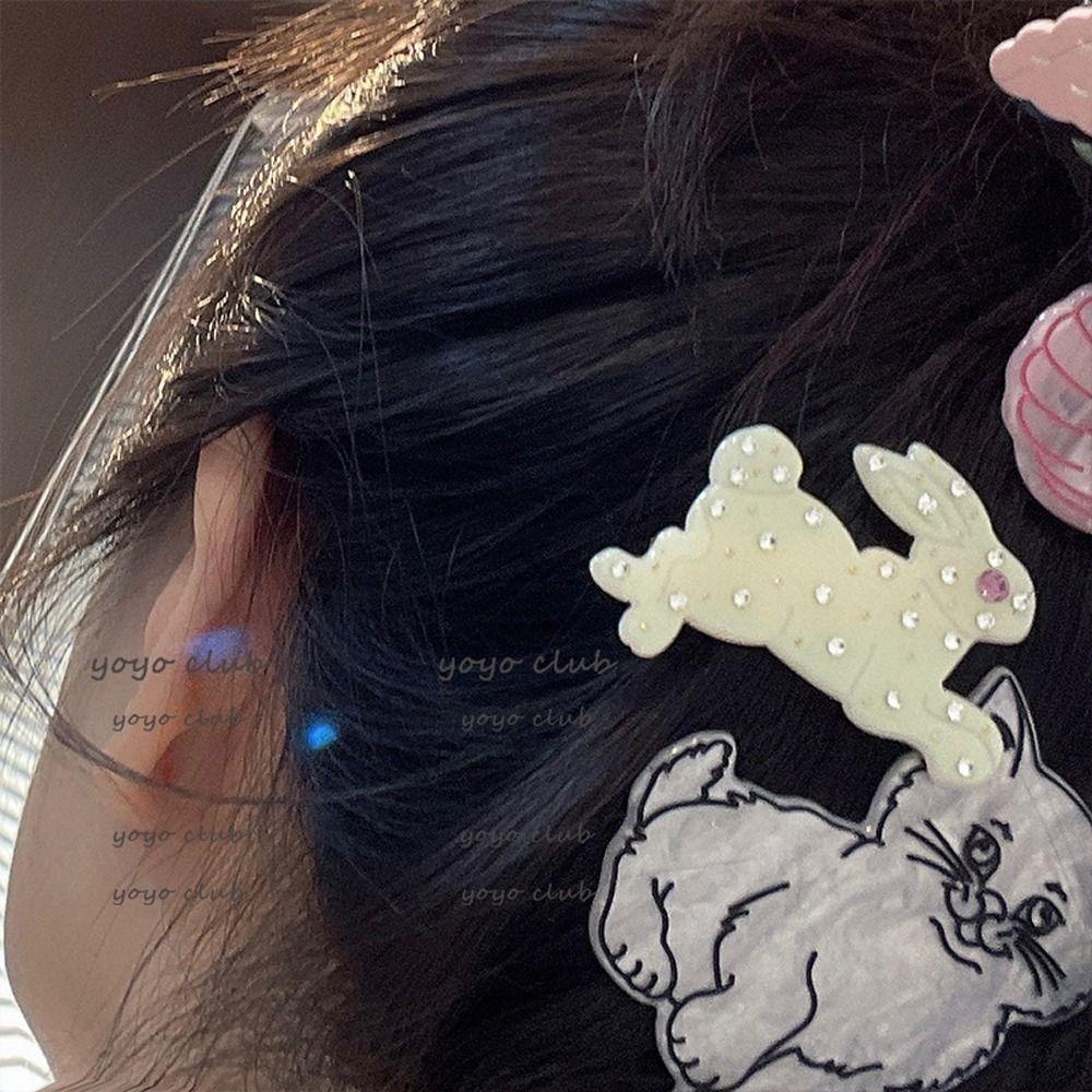 Agustina Klip Rambut Kelinci Asetat Hiasan Rambut Fashion Kreatif Hiasan Kepala Bergaya Hiasan Kepala Poodle Anjing Hewan Gadis Jepit Zirkon Kristal Duckbill Clips