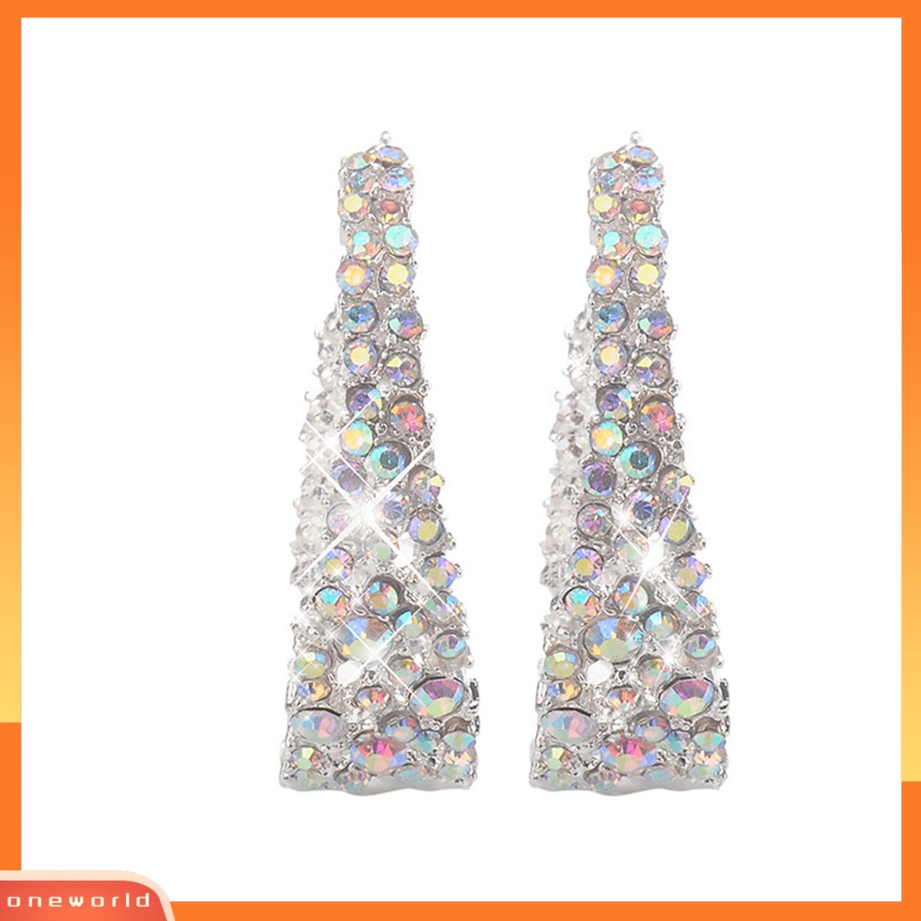 {oneworld} Women Ear Studs Shiny Colorful Rhinestones U-shaped Stud Earrings Perhiasan Tindik Untuk Pesta