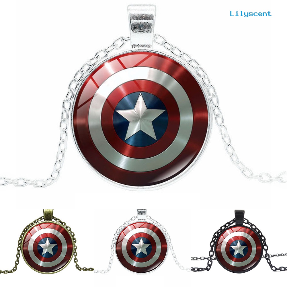 Ls Avenger Captain America Shield Cabochon Kalung Rantai Liontin Kaca