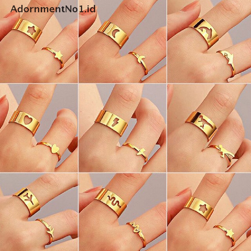 [AdornmentNo1] Vintage Butterfly Cincin Wanita Pria Couple Ring Set Open Cuff Tunangan [ID]