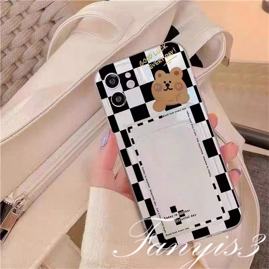 Compatible For IPhone 14 13 12 11 Pro Max X XR Xs Max 8 7 Plus SE 2020 Kompatibel Untuk Hitam Putih Gum Card Holder Phone Case Clear TPU Soft Cover Pelindung