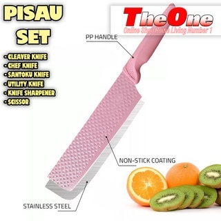 Pisau Set Dapur Diamond Knives set 6 in 1 - Pisau Dapur Pink