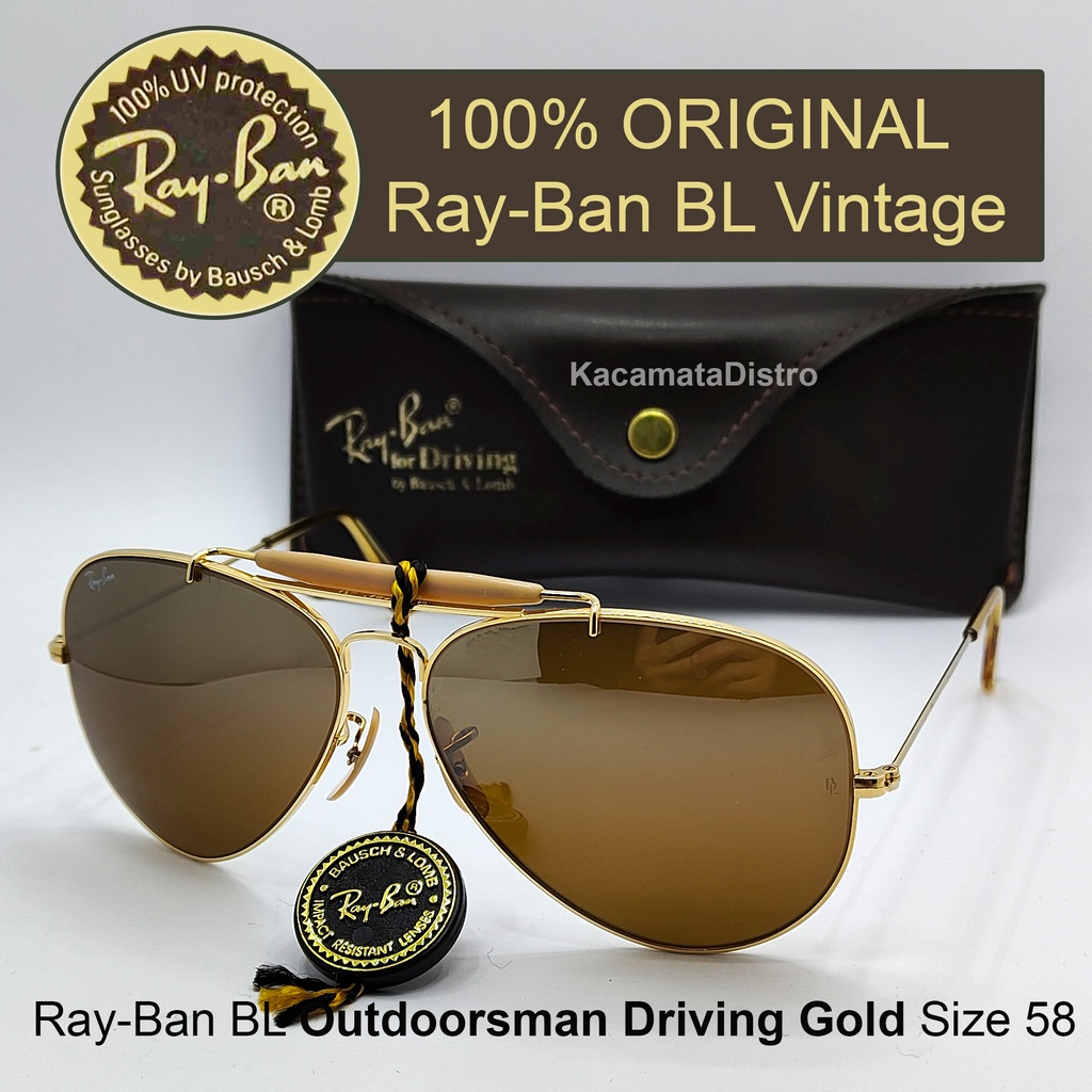 Kacamata Hitam RayBan BL USA Ori DRIVING OUTDOORSMAN GOLD Size 58