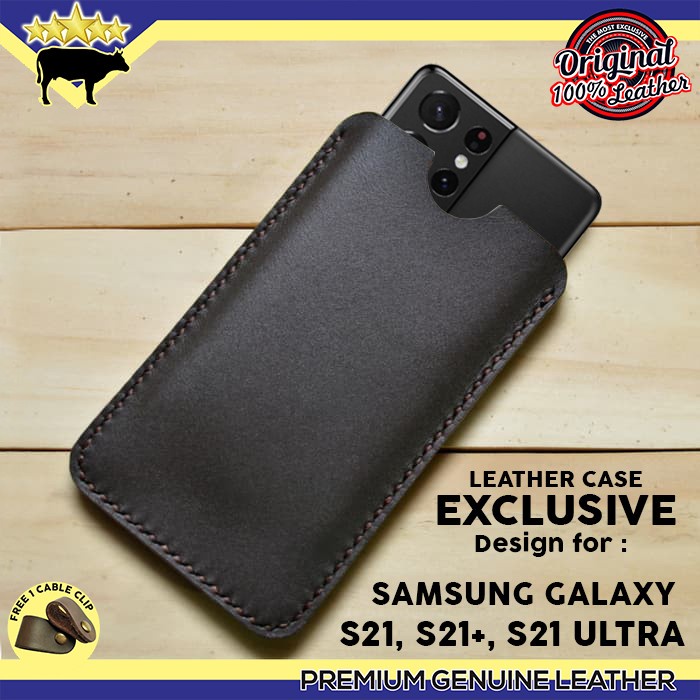✨BEST✨ -LEATHER SLEEVE CASING HP KULIT SAMSUNG GALAXY S21, S21+, S21 ULTRA - DARK BROWN, S21 ULTRA- 