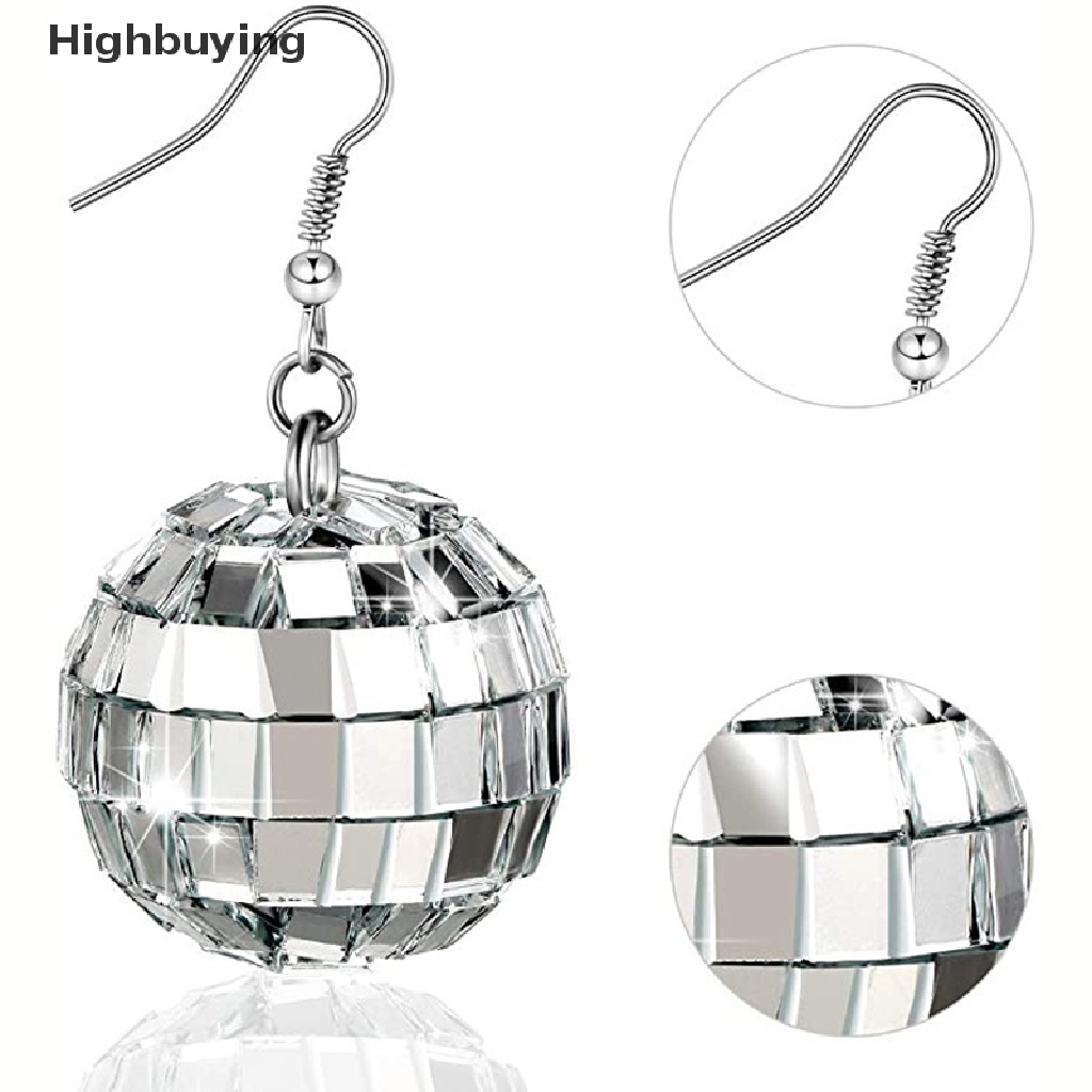 Hbid 1pasang 70s Warna Perak Shiny Disco Ball Menjuntai Anting Untuk Wanita Keren Fashion Perhiasan Retro Bulat Drop Earrings Glory