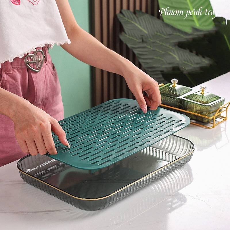 Nampan Plastik Baki Serbaguna 31.5/36.5cm Dapur Nampan Pengering Tiris Air Gelas Cangkir/Piring/ Mangkuk/Buah