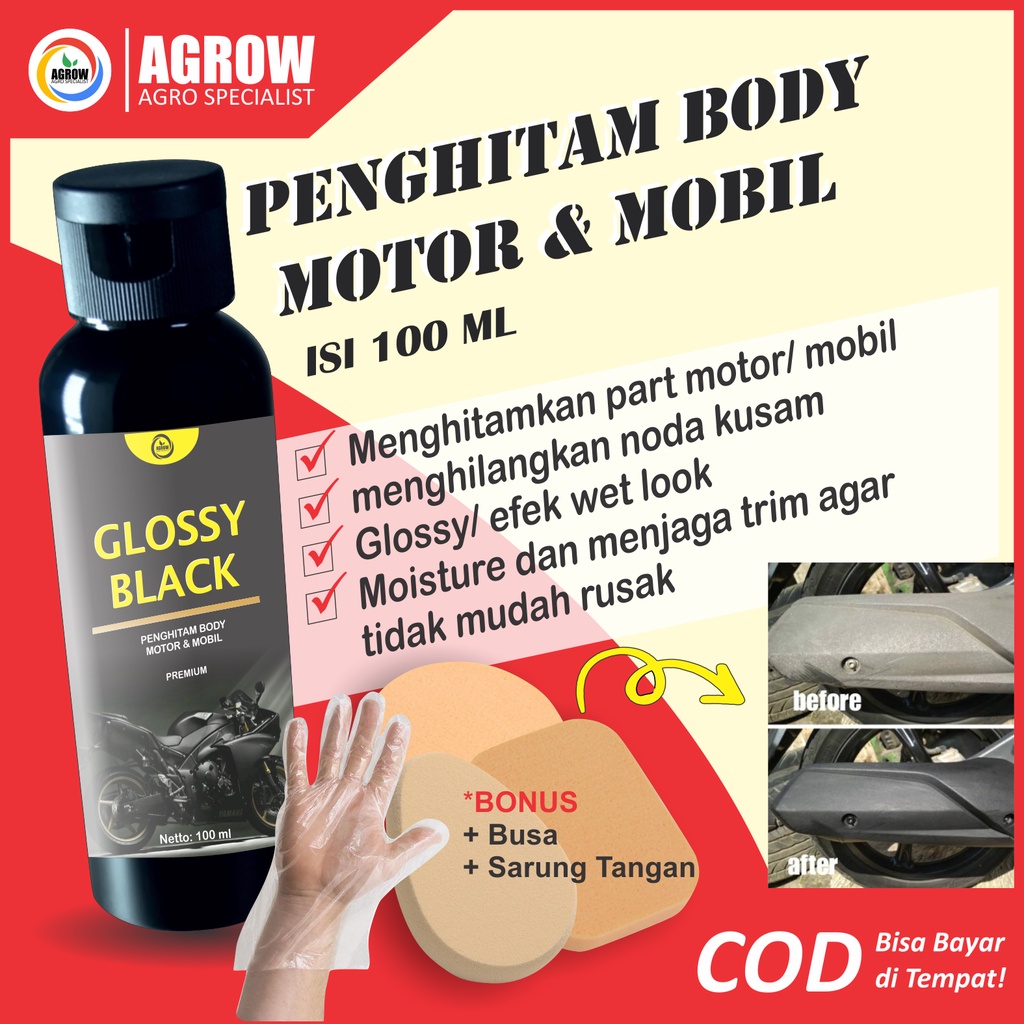 Glossy Black Polish ORI 100 ML Penghitam Dashboard Body Kasar Motor &amp; Mobil by Agrow (Trim Restorer)