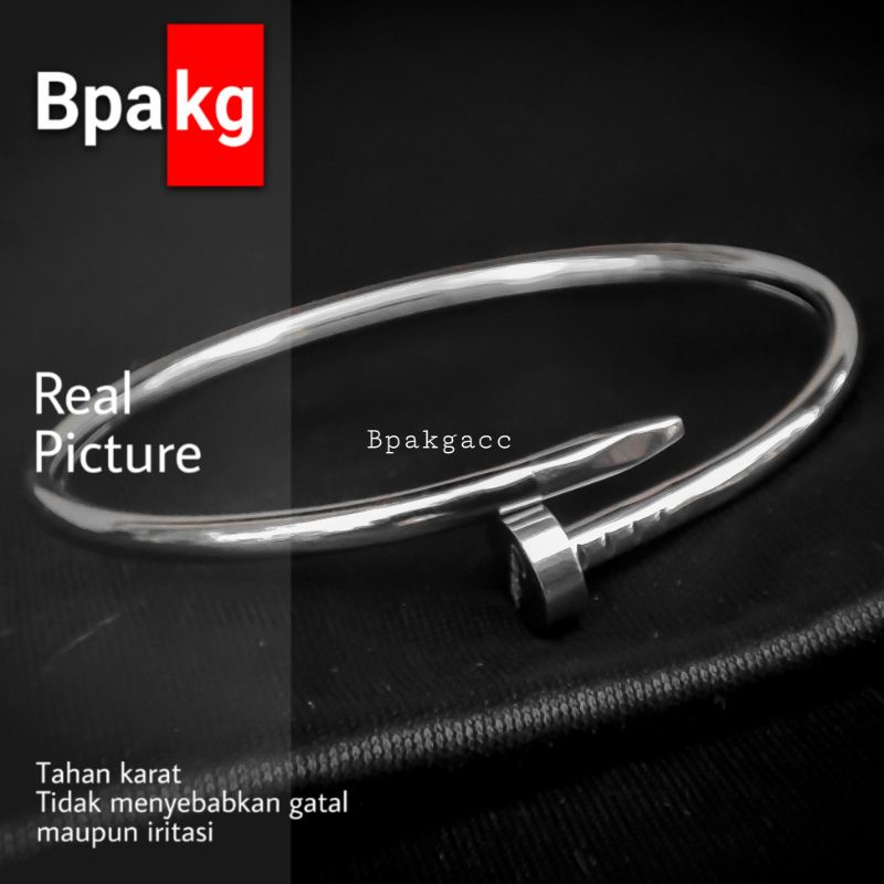 Gelang tangan paku Titanium Anti polos halus elastis - Gelang Wanita pria Silver simple bangle Stain
