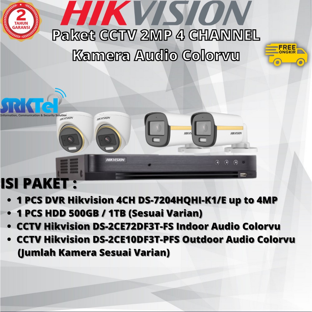 Paket Hikvision 4 Kamera CCTV Hikvision 2MP Audio Colorvu