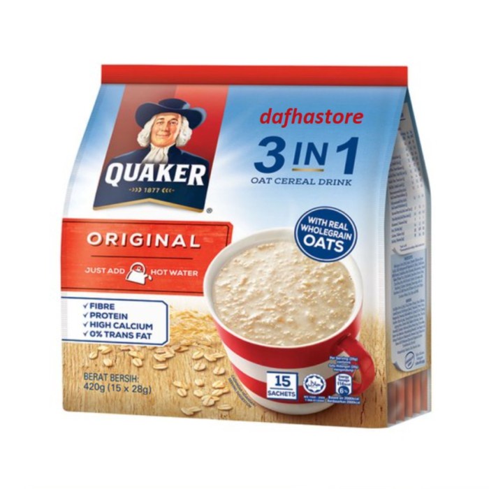 

[BISA COD] Quaker 3 in 1 oat cereal drink original isi 15 sachet x 28gram