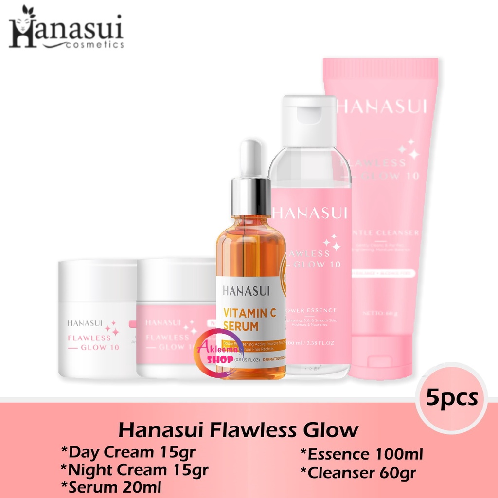 Paket Hanasui Flawless Glow 5pcs (Day+Night+Serum Kuning+Essence+Cleanser)