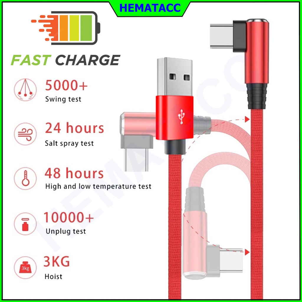 Kabel Data Nylon Fast Charging Siku 90 Derajat Micro USB / Type C / Lightning Hematacc