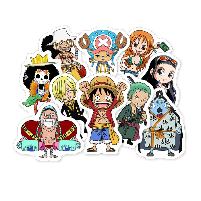 

Stiker Pack One Piece Kru LUFFY isi 10pcs Bahan Vinil Tahan Air Waterproof