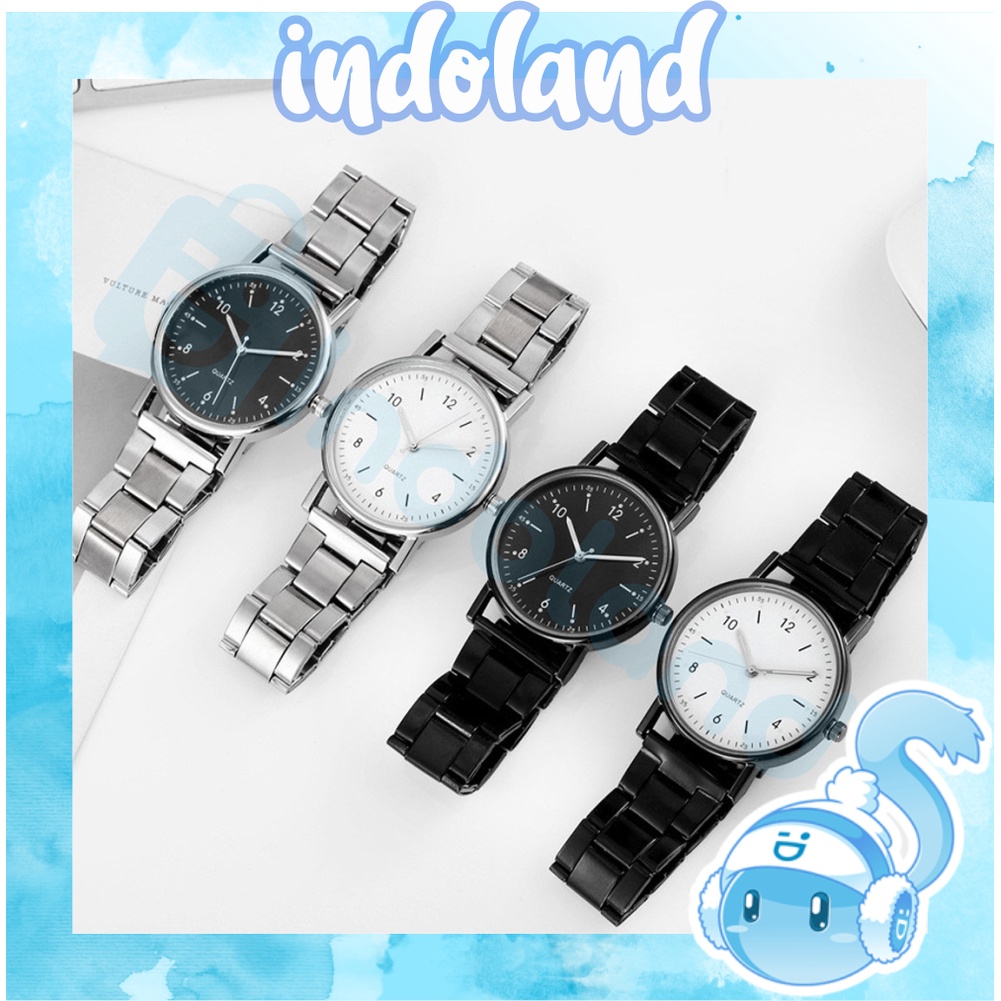 ☀INDOLAND☀  Jam Tangan Analog Strap Stainless Steel Casual Quartz Unisex Fashion Watch Analog Import JT056