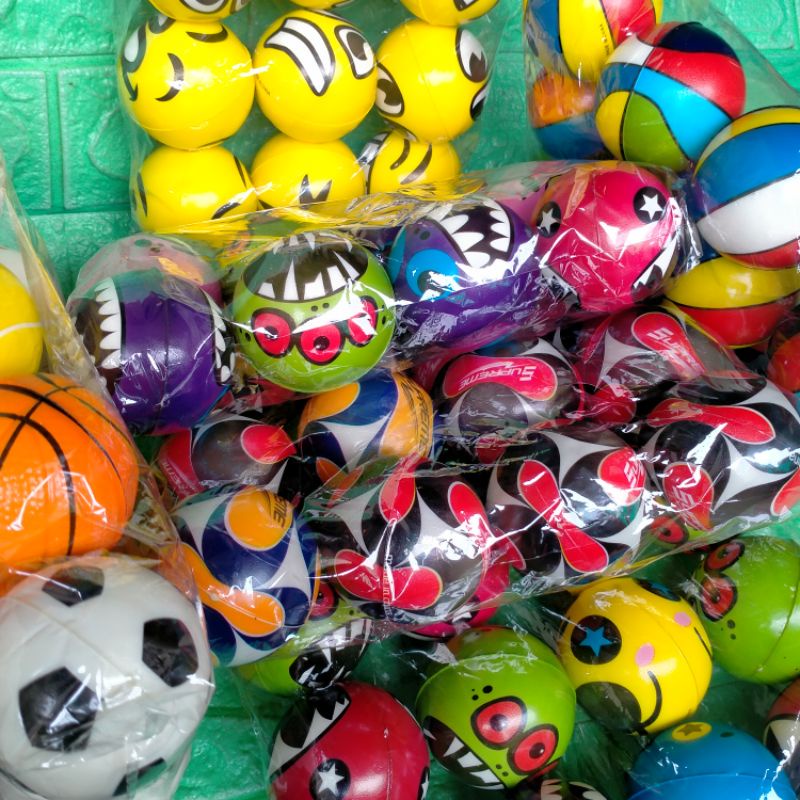 Jual MAINAN BOLA BUSA SQUESY 6cm MOTIF Gambar KARTUN Lucu skuisi RILEX
