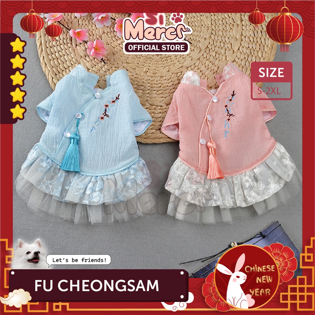 Baju Cheongsam Anjing Kucing Baju Imlek Anjing Kucing Chinese New Year Lucu Small Breeds Anjing Kucing Kecil