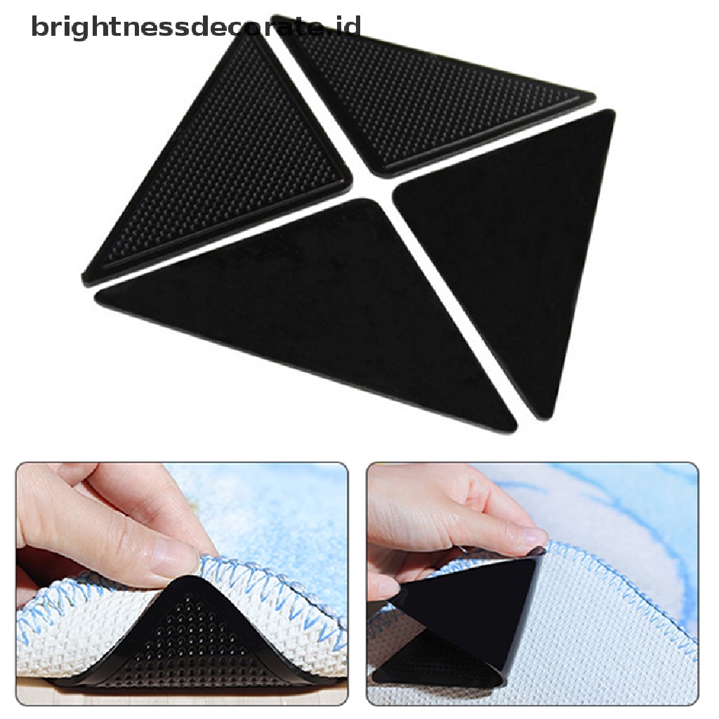 [Birth] 4pcs/set Segitiga Dicuci Reusable Rug Gripper Anti Selip Karet Mat Non Slip Patch Tape Untuk Lantai Ubin Karpet Sudut Pad [ID]