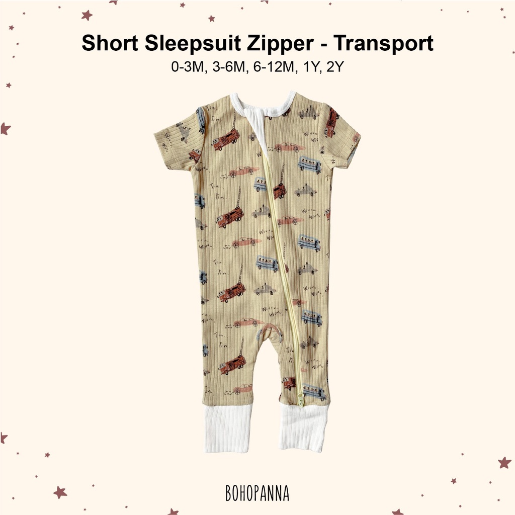 Baju Tidur Bayi Anak BOHOPANNA - SHORT SLEEPSUIT ZIPPER 0-2 Tahun