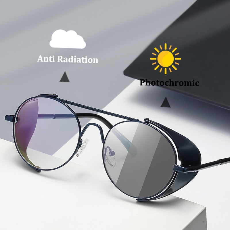 Kacamata Photochromic Anti Radiasi Bulat Untuk Pria Frame Metal