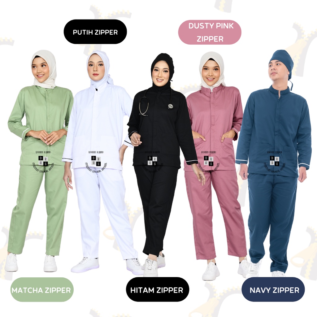 Baju OK ZIPPER / Baju Jaga / Scrub Medis ZIPPER Lengan Panjang DOCHS MEDIC