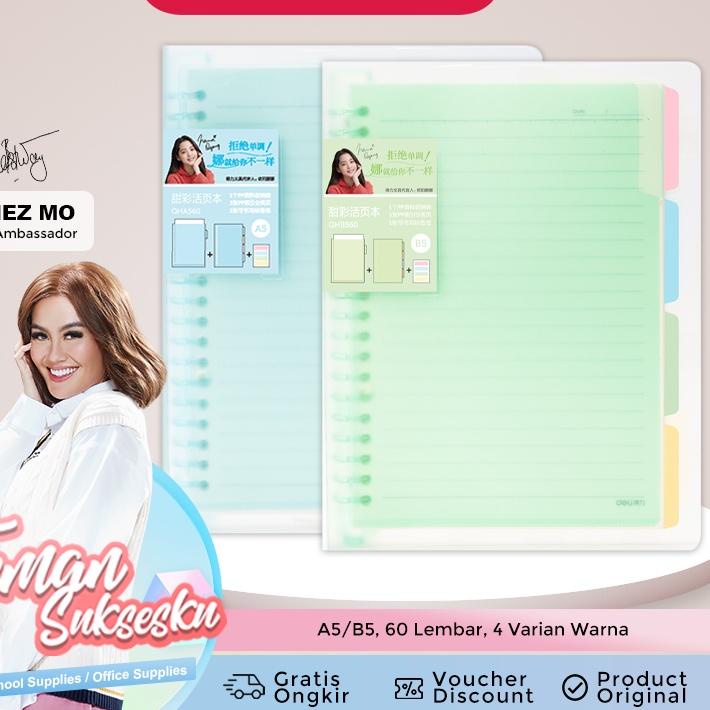 

GAF117 Deli Buku Vivid Lose Leaf Binder A5/B5 60 Halaman Warna Pastel QHA560 QHB560 |