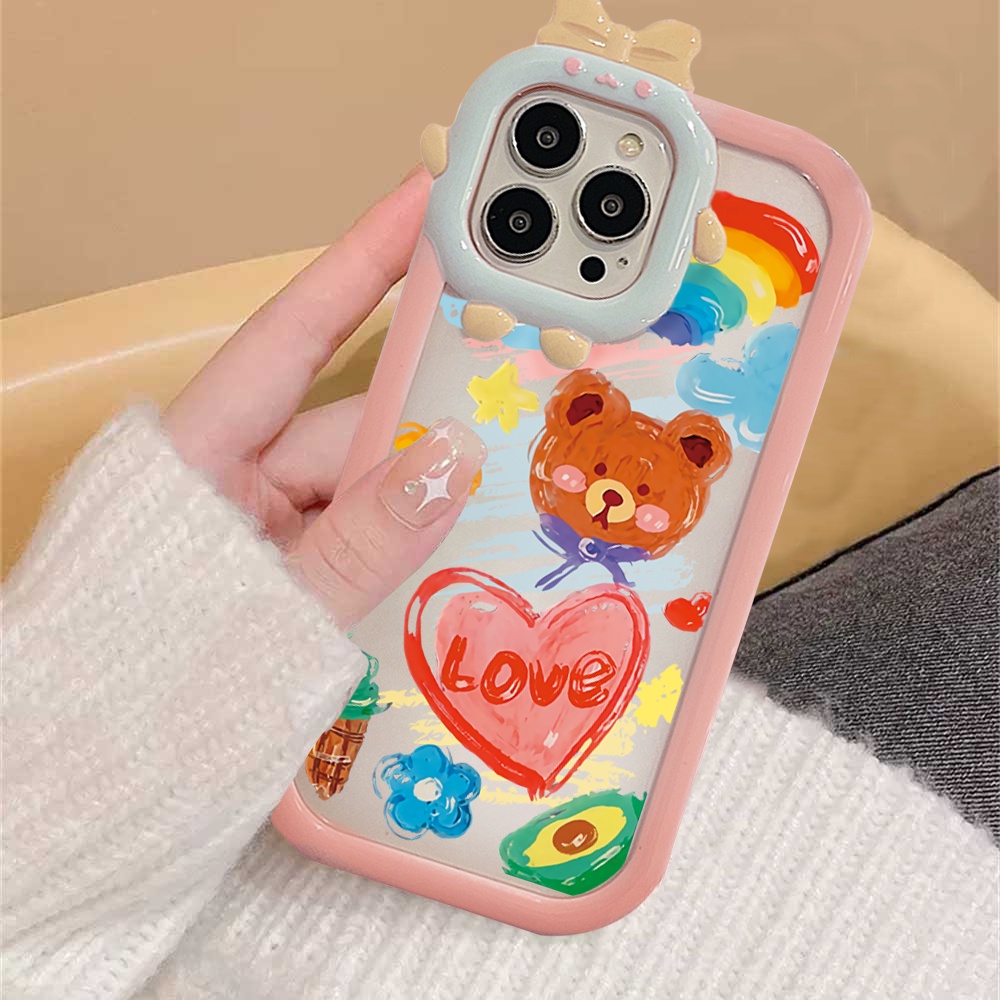 IPHONE Case Fashion Kompatibel Untuk Iphone14 11 12 iPhone6 7 8 Plus 13 Pro Max14 Plus 11Pro MAX XR X XS MAX SE 2020 3D Bow-knot Monster Lensa Pelangi Doodle Beruang Casing Ponsel Tahan Guncangan BY