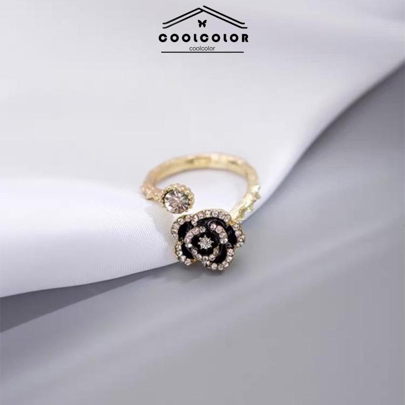 COD❤️Cincin Diamond Korea Mountain Camellia Ring Dapat Dipersiapkan Aksesori  Mewah Wanita Fashion Perhiasan