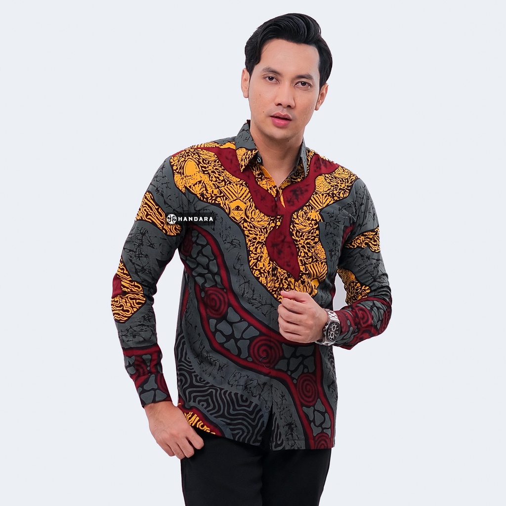 Baju Kemeja Batik Pria Lengan Panjang Slim Fit Premium Modern Full Furing Katun Halus Original Handara Motif Gurdo Abstrak HB-311