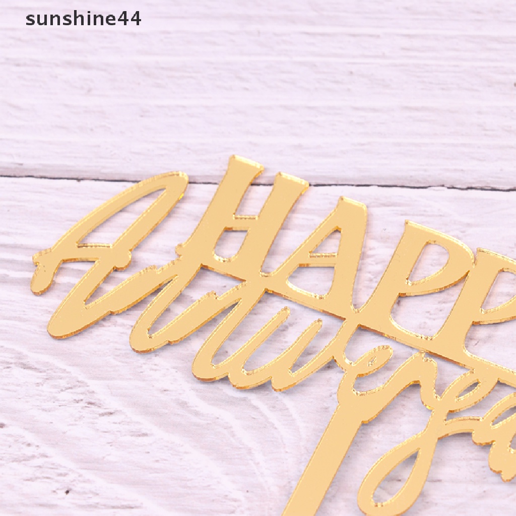 Hiasan Kue Akrilik Sunshine Gold Pink Happy Anniversary Hiasan Kue Valene Day.