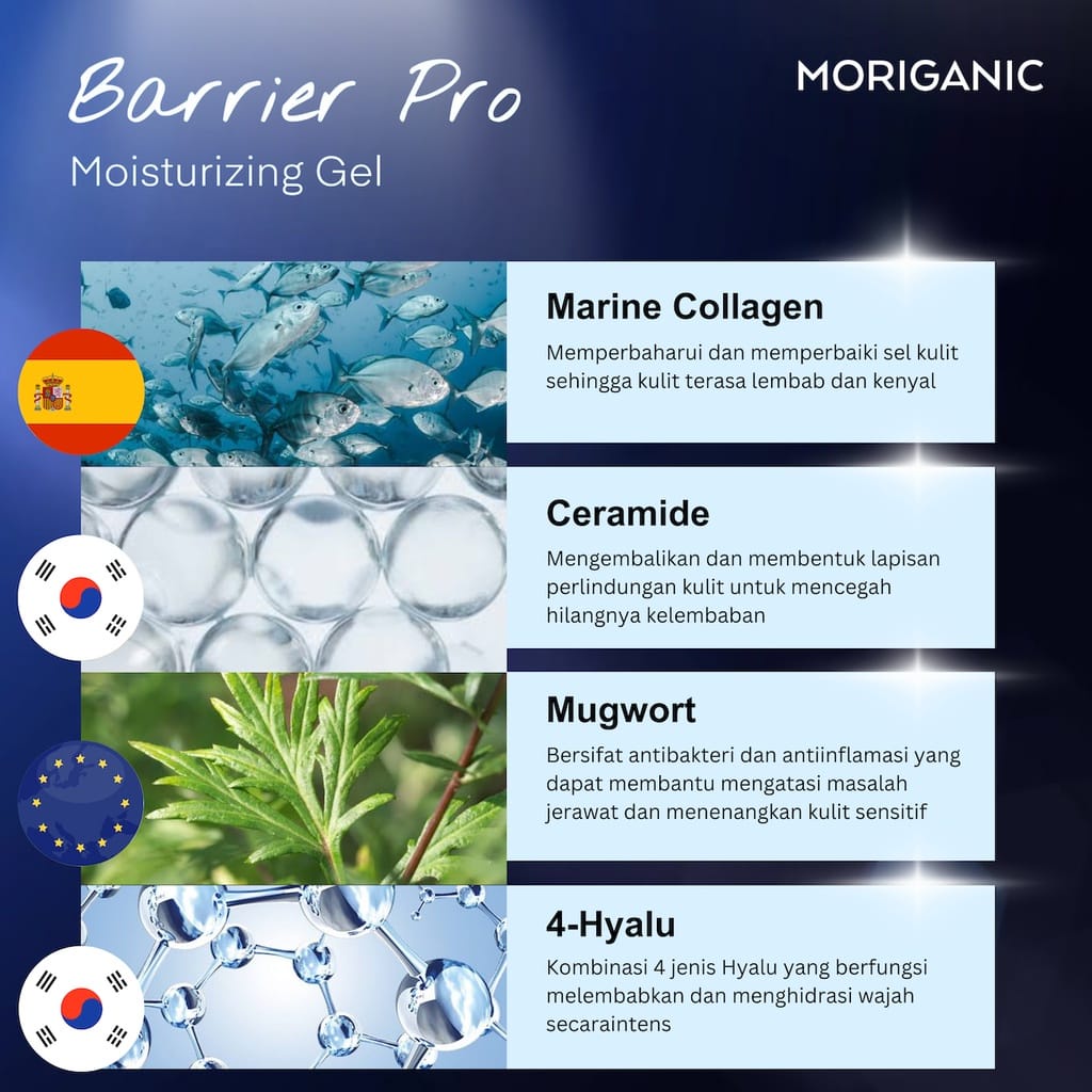 Moriganic Barrier Pro Moisturizing Gel - with Ceramide, Marine Collagen, Mugwort and 4-types Hyaluronic