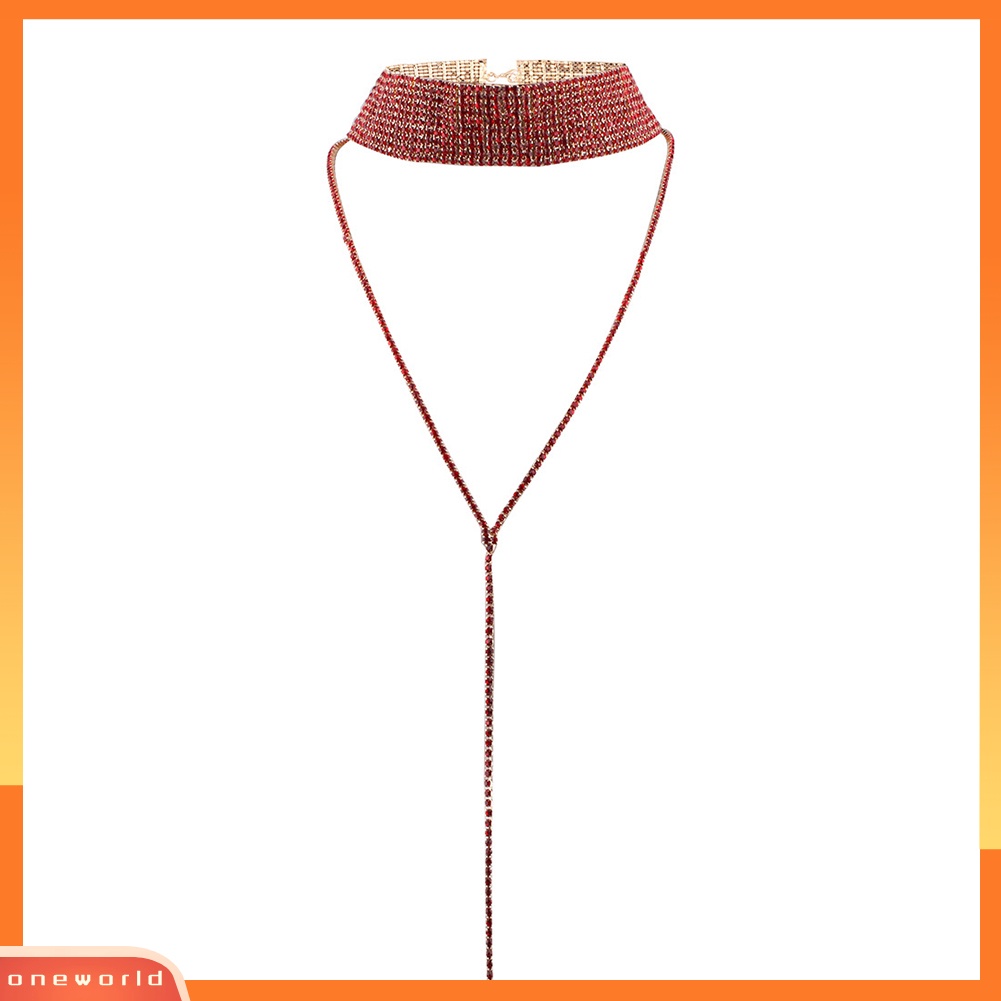 {oneworld} Wanita Fashion Berlian Imitasi Bertatahkan Multilayer Choker Rumbai Rantai Kalung Perhiasan