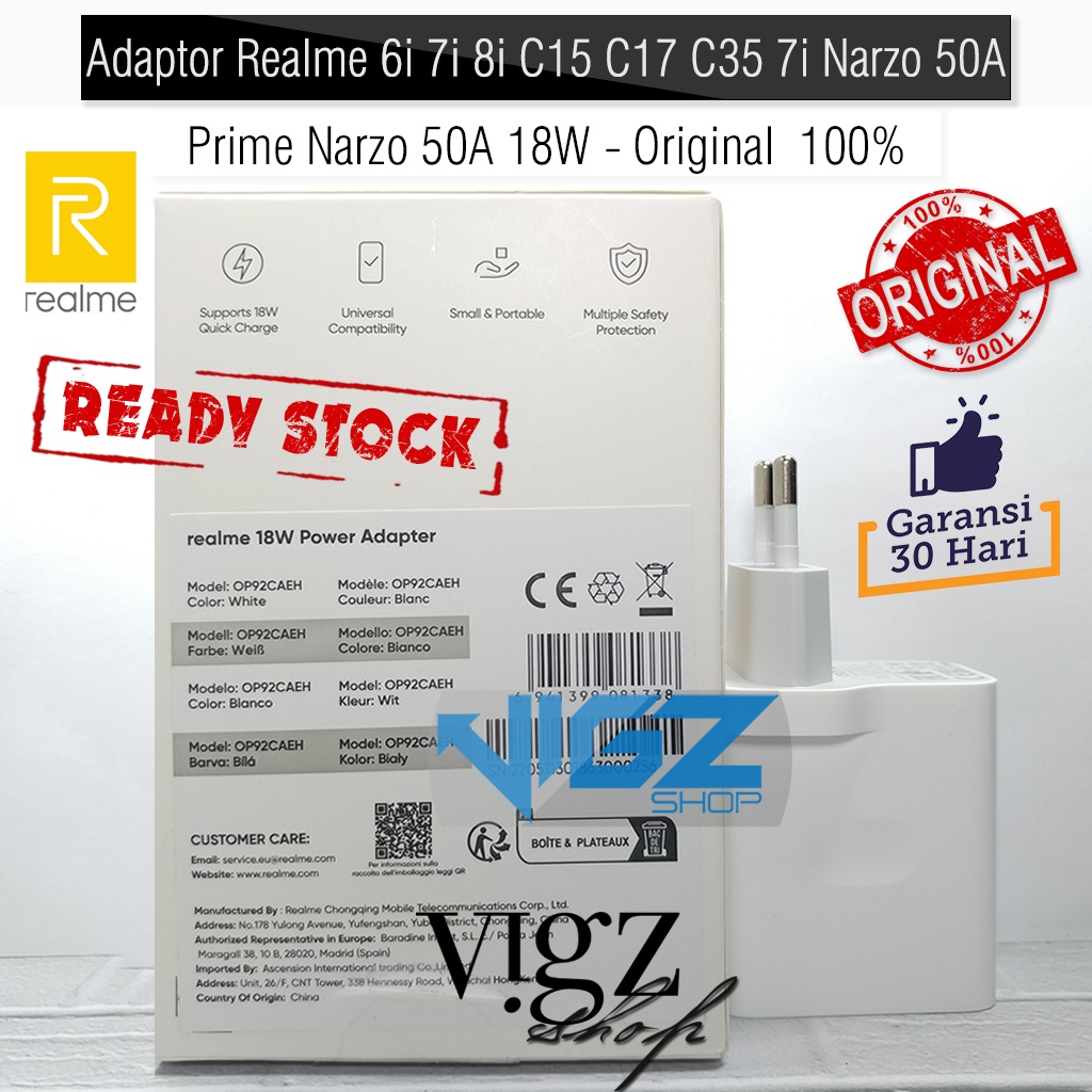 Adaptor Realme 6i 7i 8i C15 C17 C35 Narzo 50A Prime Narzo 50A 18W Original 100%