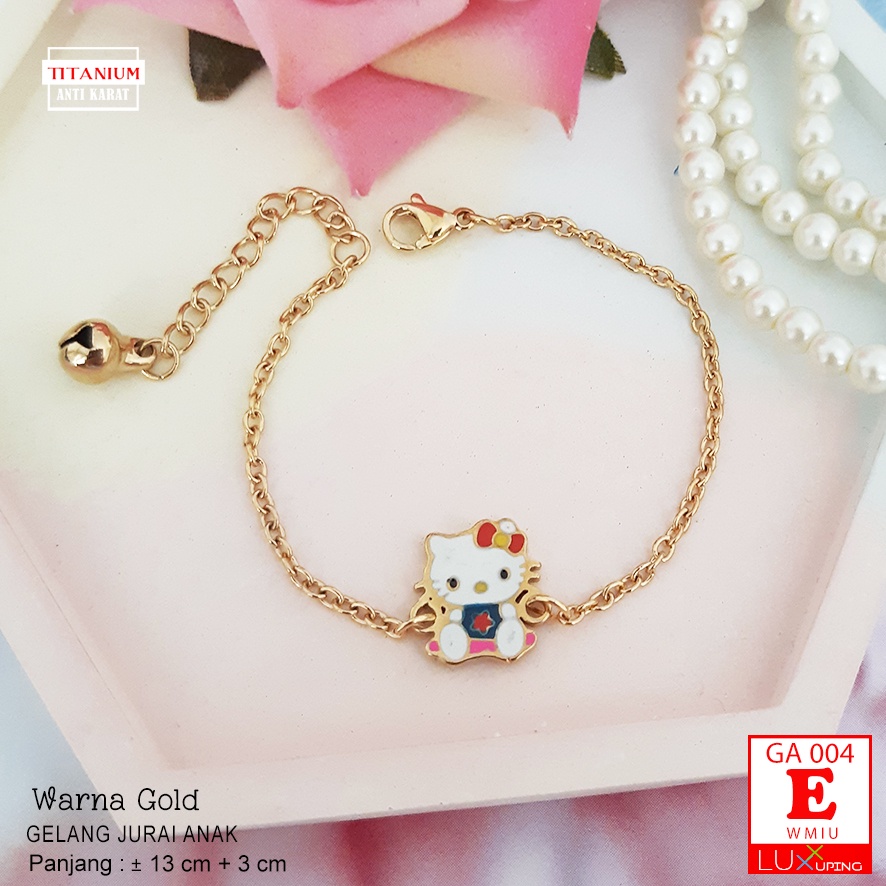 GA 006 Gelang Anak Titanium Hello Kitty Perhiasan Anti Karat Selamanya Warna Gold Luxx Xuping