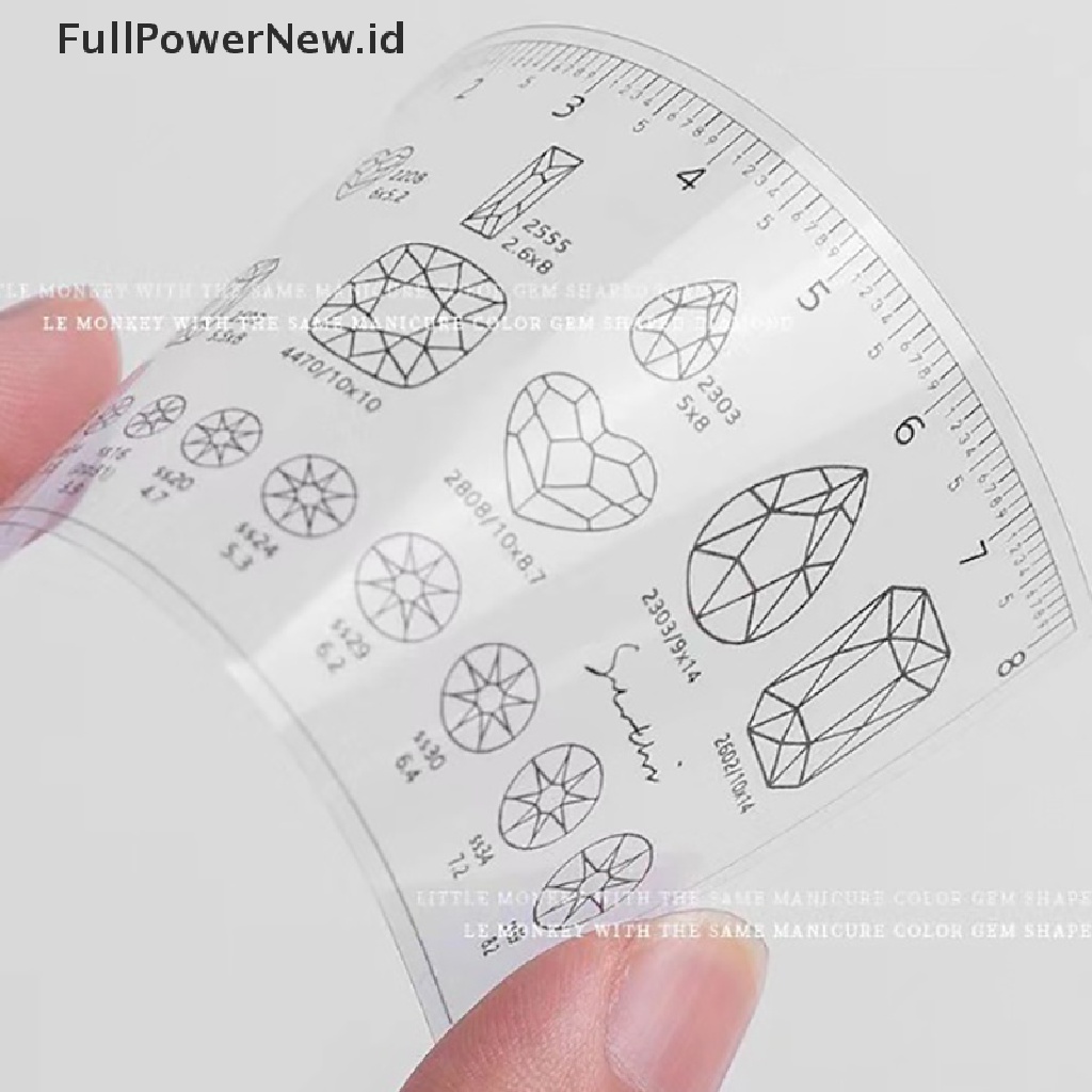 Power Art Penggaris Kuku Rhinestones Ukur PVC Penggaris Alat Ukuran Kuku Penggaris Transparan ID
