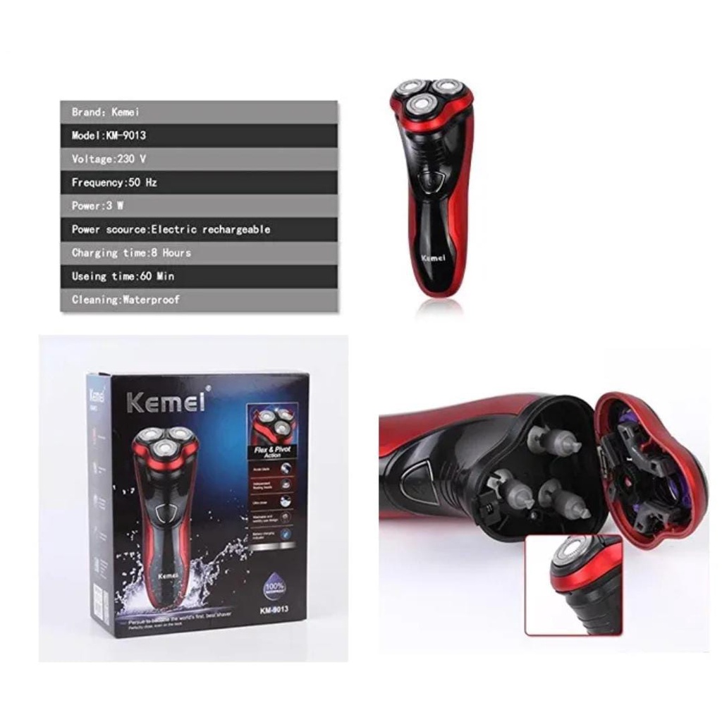 Original KEMEI KM-9013 Men Rechargeable Triple Floating Blade Shaver