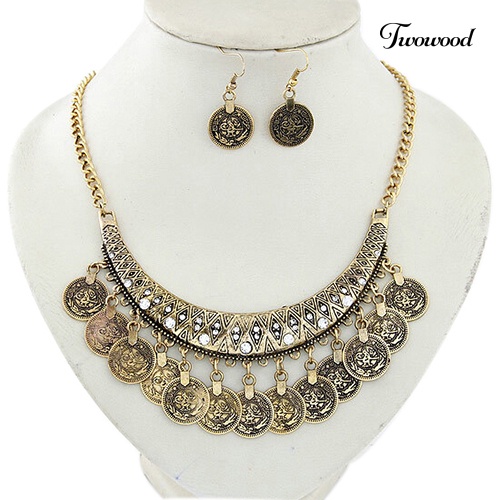 Twowood Women's Vintage Style Choker Kalung Kait Anting Pernyataan Set Perhiasan