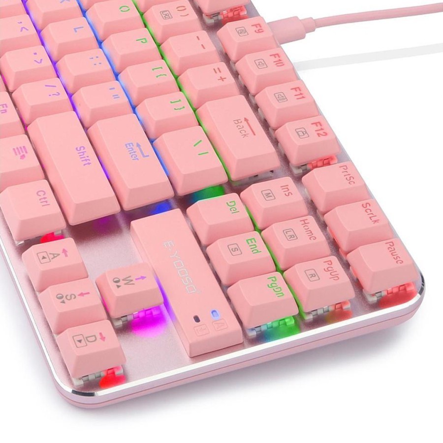 Keyboard Gaming E-YOOSO Z-66 Pink Hotswap Mechanical 87% Rainbow