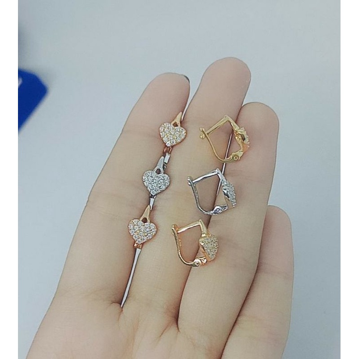 anting model jepit love mata putih-perak asli silver 925 lapis emas-perhiasan fashion wanita terbaru