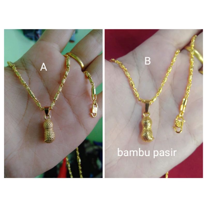 kalung bambu kacang anak dan dewasa lapis emas 24k