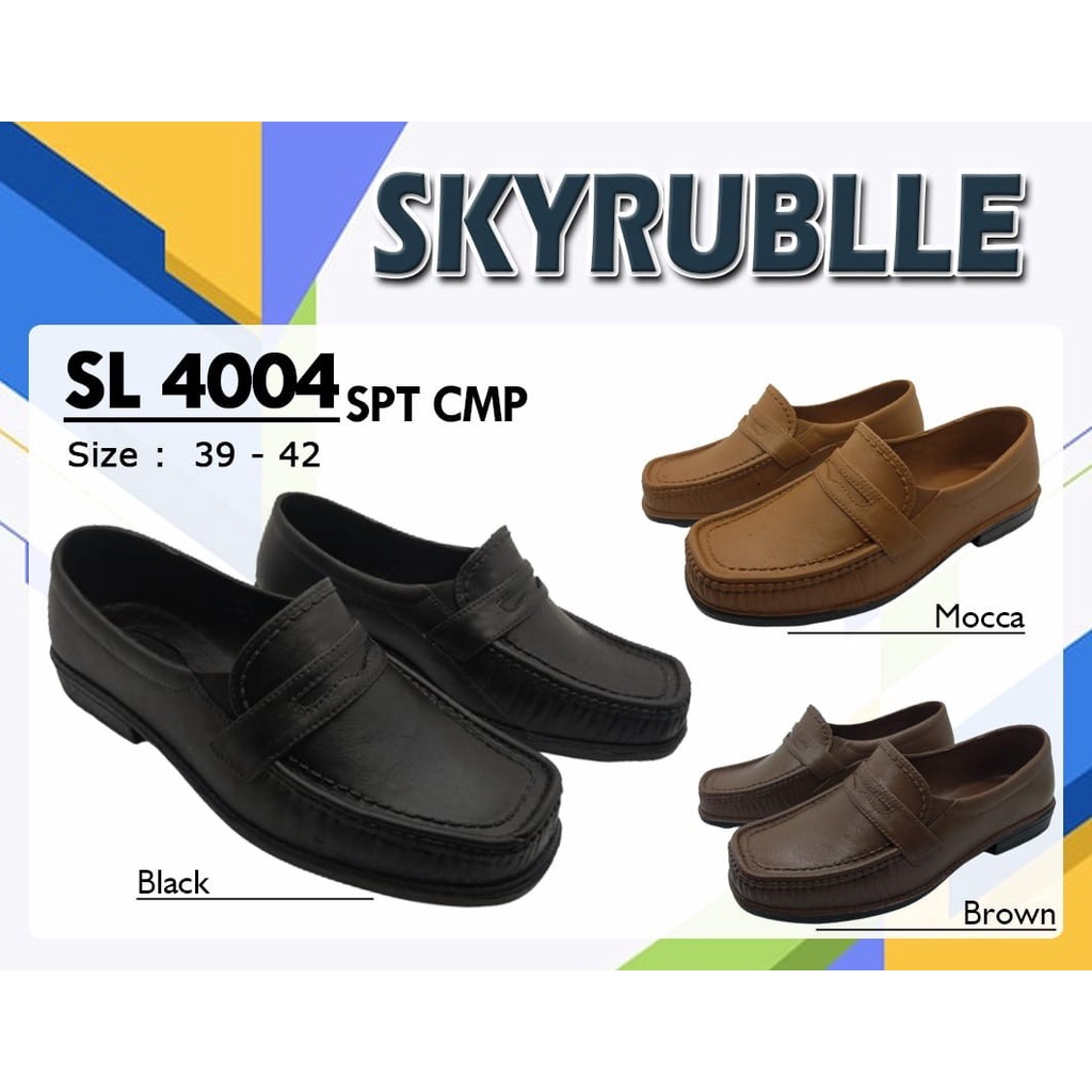 SEPATU KERJA KANTORAN COWOK PANTOFEL PRIA BAHAN KARET MODEL SLOP ANTI AIR PASTI AWET SKYRUBLLE / SL4