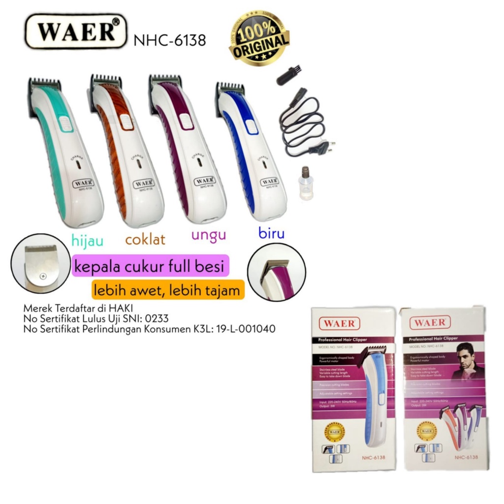 ALAT CUKUR WAER CUKURAN WAER HAIR CLIPPERS MESIN CUKUR RAMBUT ORIGINAL WAER