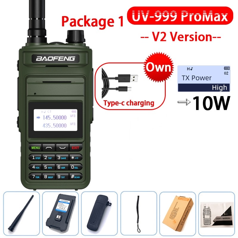 HT UV-999 PRO MAX Walkie Talkie Dual Band IPX4 Waterproof 10W