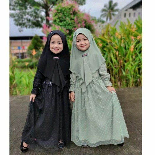 RAYYANA GAMIS PESTA ANAK LEBARAN MEWAH BRUKAT TILE PREMIUM SYAFIQA HIJAB