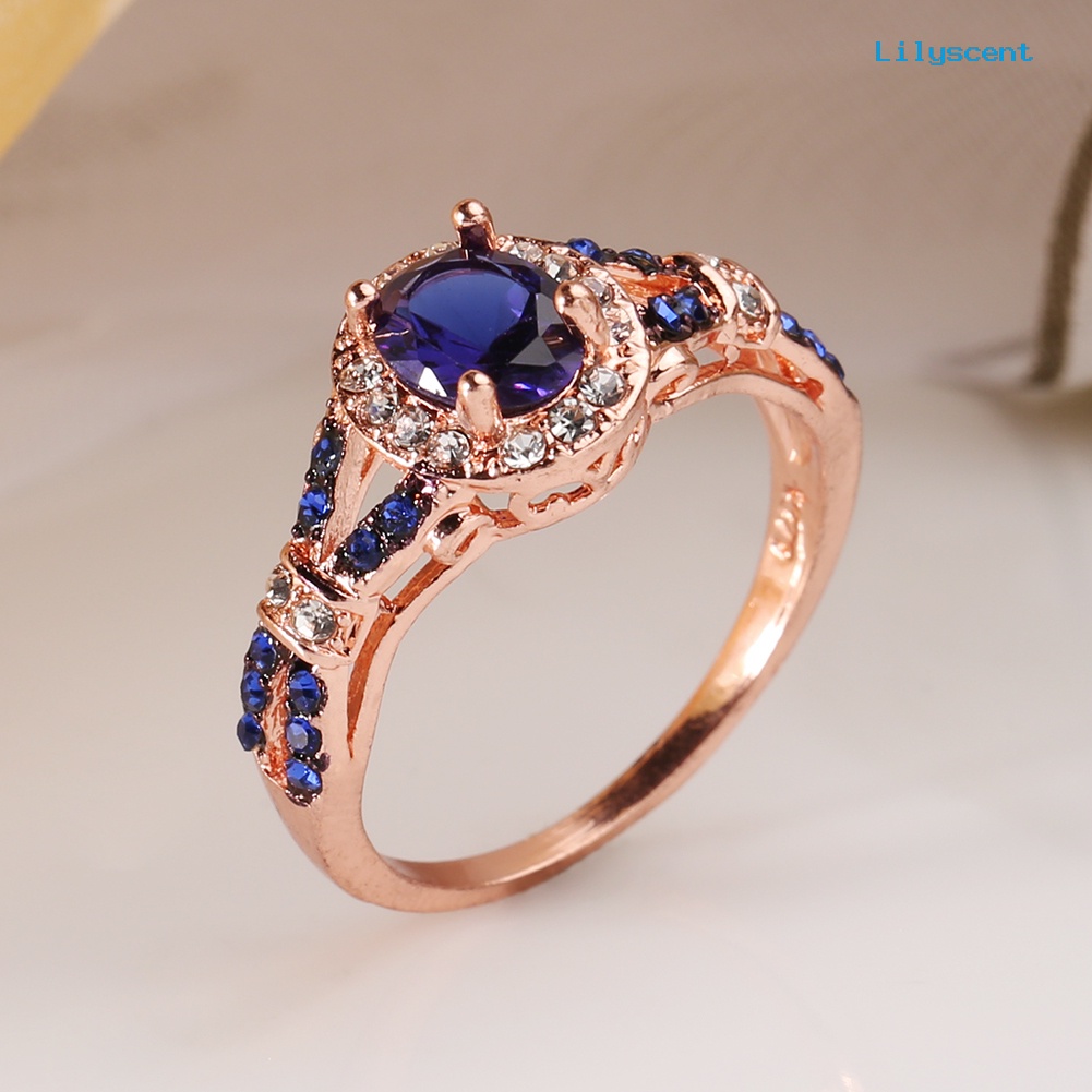 [LS] Fashion Wanita Oval Berlian Imitasi Mengkilap Pengantin Pertunangan Pernikahan Cincin Perhiasan Hadiah