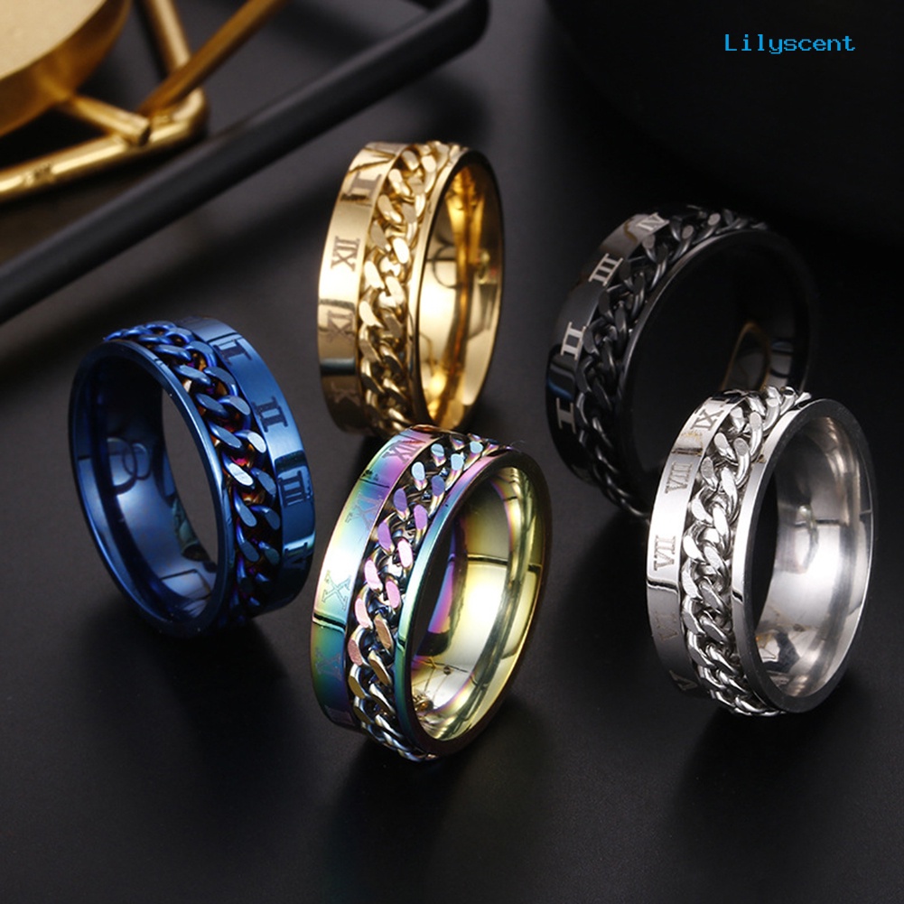 [LS] Unisex Fashion Baja Titanium Angka Romawi Twist Rantai Cincin Hadiah Perhiasan Pesta